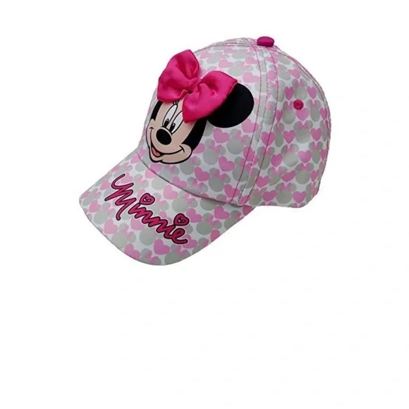 #9560+ Disney Minnie Mouse Hat with 3 D Bow/ Pink and White Hearts - Picture 8 of 8